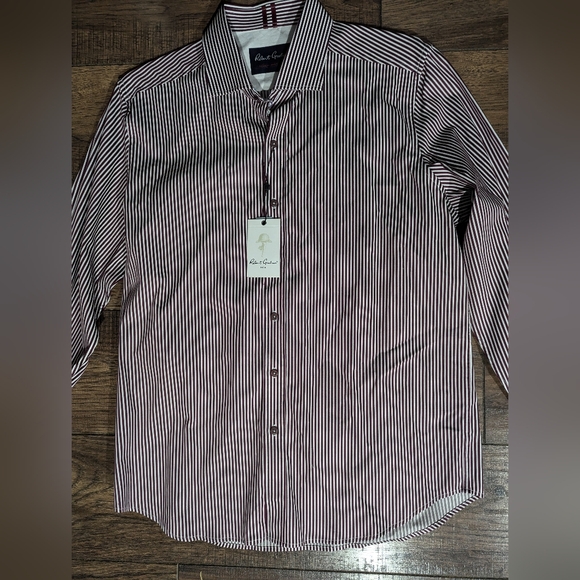 Robert Graham Luther Dress Shirt Men XL Burgundy Stripe Button Long Sleeve NWT - Picture 2 of 16